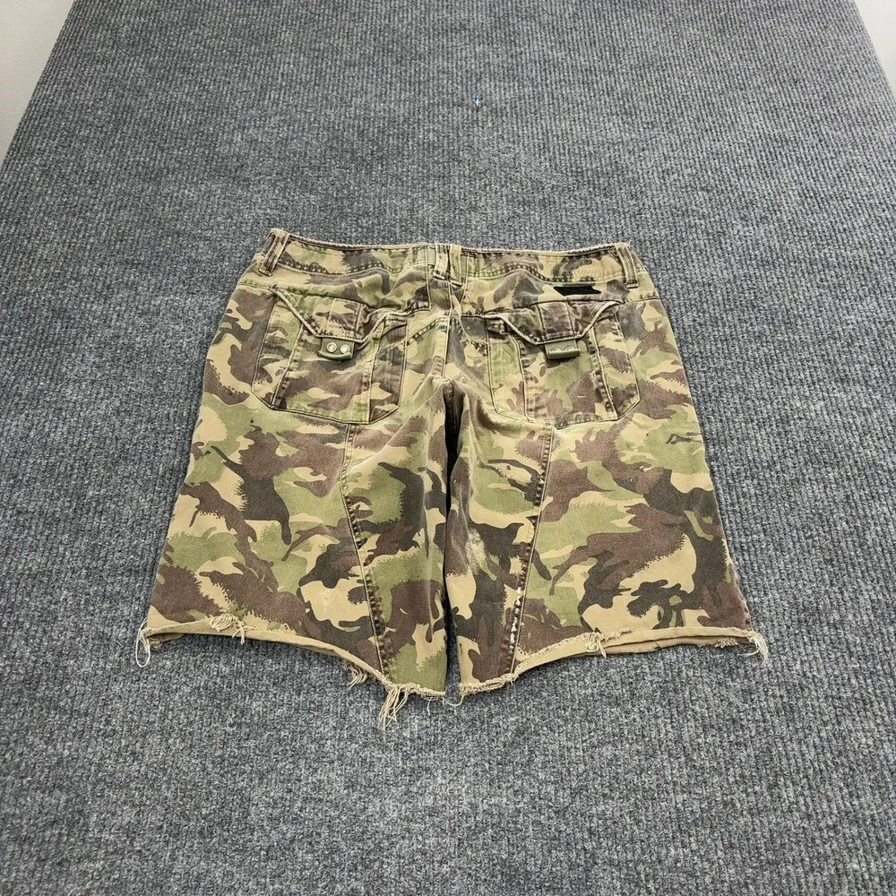 Armani Exchange Cargo Shorts Mens 33 Camo Cotton Distressed Raw Hem Streetwear